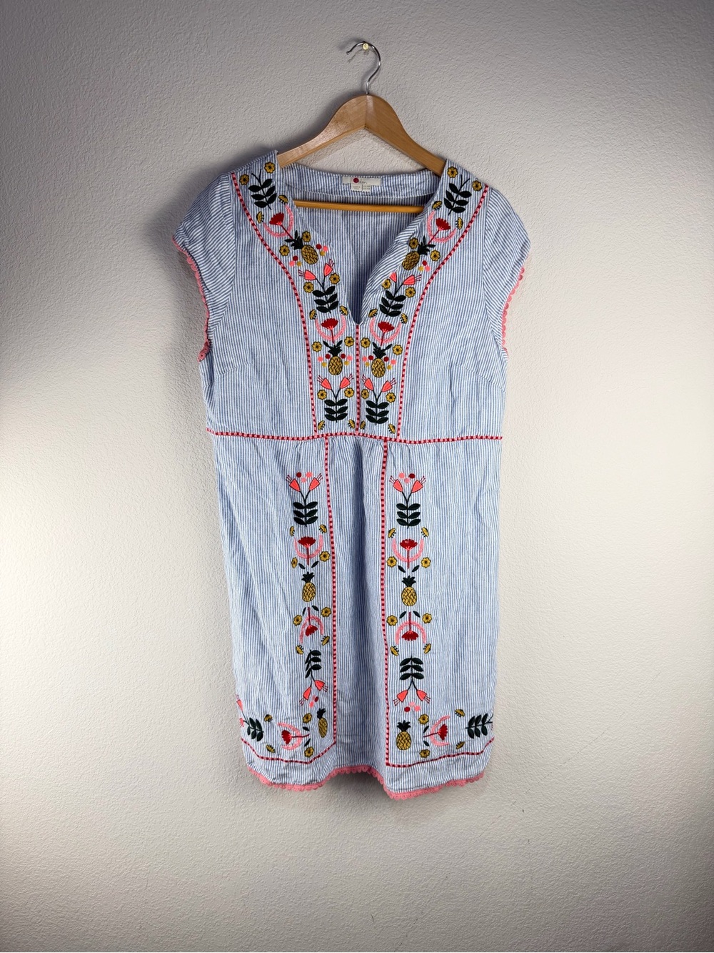 Boden Bea Linen Embroidered Dress Sz 14 - Picture 2 of 8